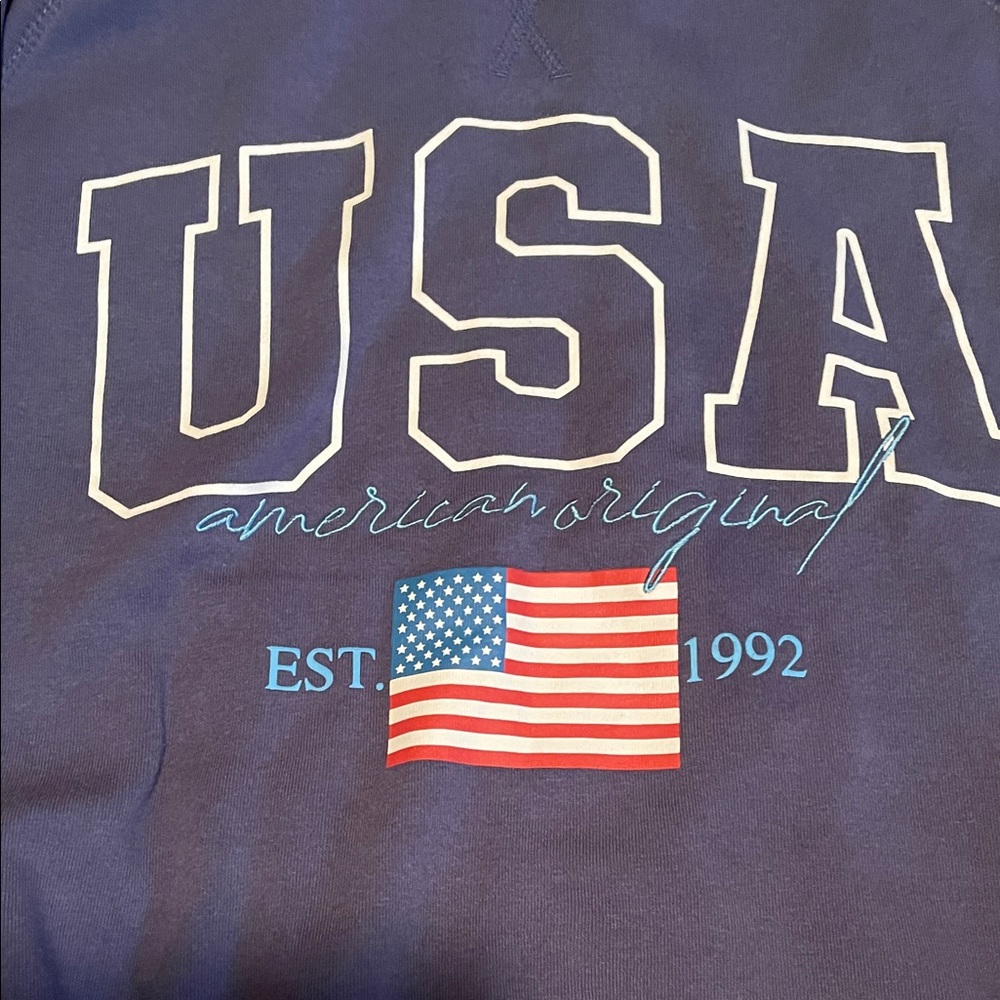 Zoe + Liv Navy USA Flag Graphic Crew Sweatshirt - Picture 3 of 4